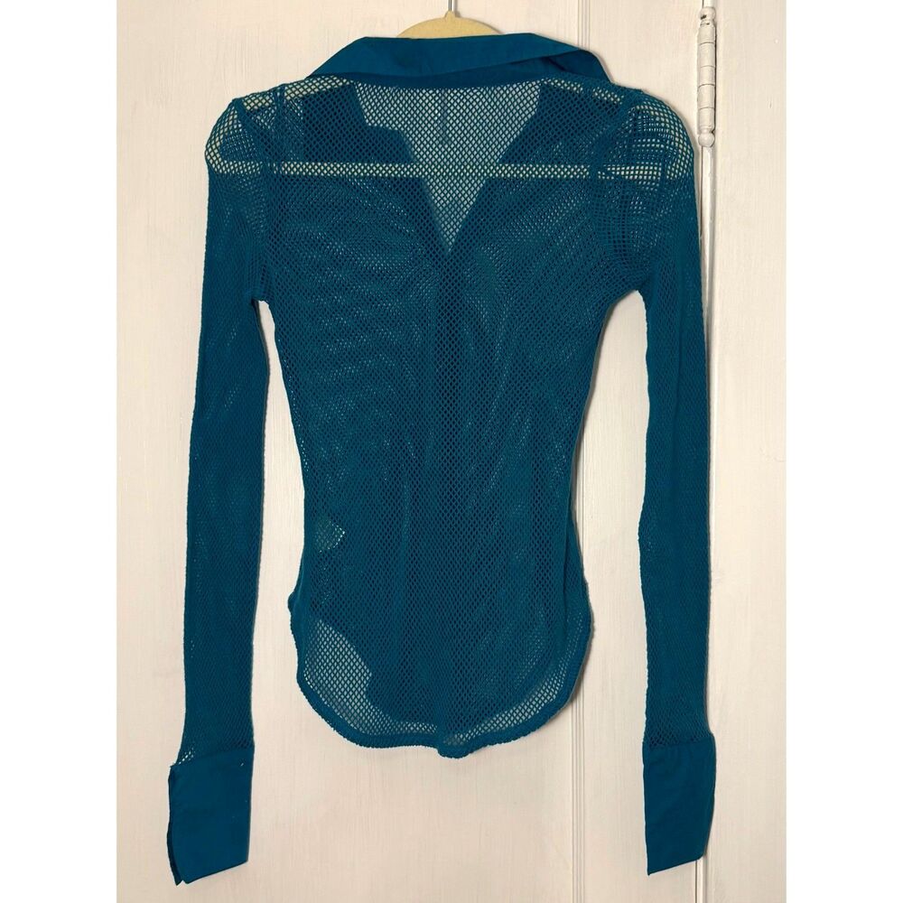 Free People Siggi Button Down Mesh Cotton Shirt Teal Blue Green - Picture 6 of 9